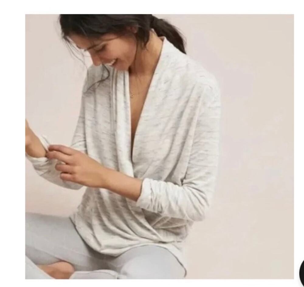 Anthropologie Saturday Sunday Blue Marl Long Sleeve Surplice Front Sweater SMALL